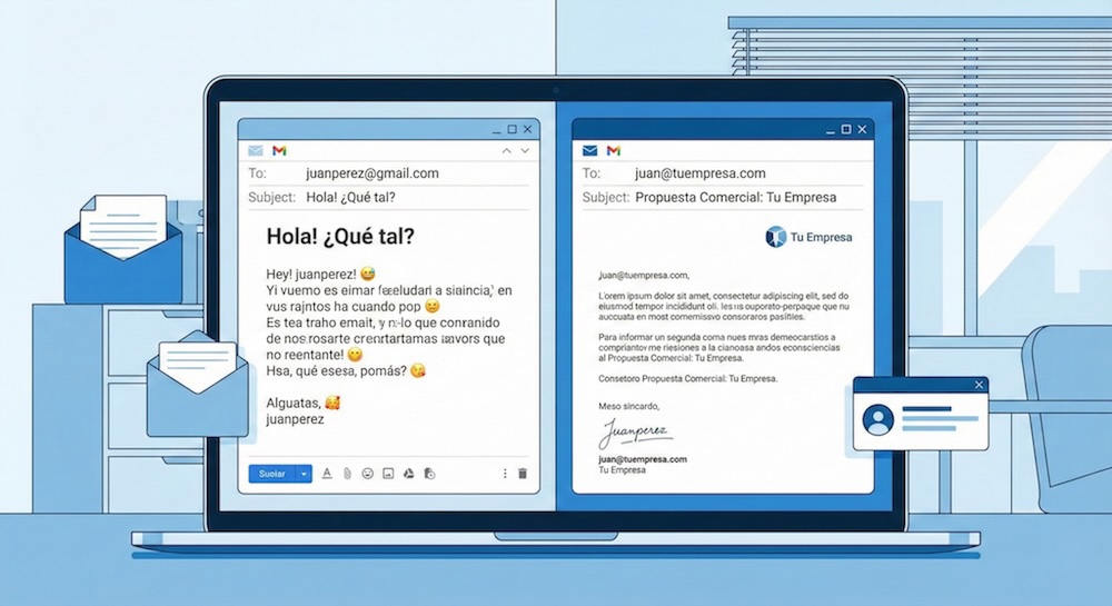 Correo profesional con dominio propio vs Gmail - diferencias de credibilidad empresarial