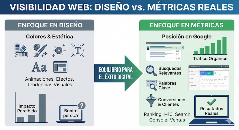 Métricas importantes de páginas web - diseño vs conversión y visibilidad en buscadores
